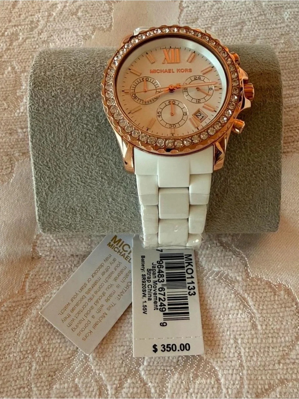 Michael Kors White and Rose Gold Crystal-Accent Chronograph Watch